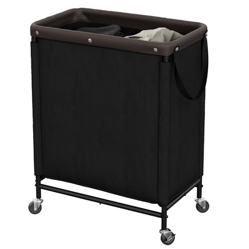 StorageWorks 2 Section Laundry Hamper, 100L Black Sorter Cart with Wheels - color: Black, size: 100L(2-Section)