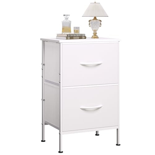 WLIVE White Night Stand, Small Dresser with 2 Drawers & Wooden Top, Nightstand with Fabric Bins, Bedside Table End Table for Bedroom, Closet, Entryway, College Dorm, White - color: White, size: 11.8"D x 15.7"W x 24.9"H