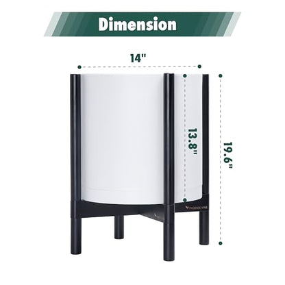 D'vine Dev Plastic Pot with Ebony Wood Stand, White, 14 in, 55-C-T-1 | Mid-Century Inspired Design, Elevated Plant Display, Clean Lines, Sturdy Support, Modern Space-Saving Style - color: Matte White Pot + Ebony Stand, size: 14 Inch
