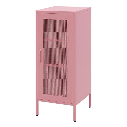 ALBAD Slim Metal Storage Cabinet with Mesh Door | 42" Tall Narrow Cabinet, Adjustable Shelves, Steel Organizer for Kitchen, Office, Living Room, Compact Storage Cabinet, Pink - color: Pink, size: 42"H-Mesh Door
