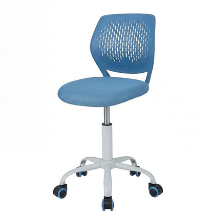 Costzon Kids Desk Chair, Armless Height Adjustable Kids Computer Chair w/Elastic Sponge Filling, Ergonomic Backrest & Sturdy 5-Point Wheels, Children Rolling Swivel Chair for Studyroom (Blue) - color: Blue