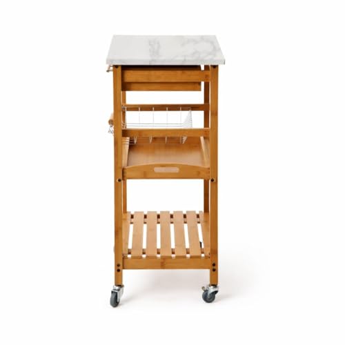 Boraam Aya Bamboo Kitchen Cart with Faux Marble Top - size: Kitchen Cart