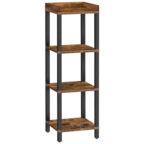 HOOBRO Small Bookcase, Industrial Style Bookshelf for Narrow Spaces, 4-Tier Square Book Shelf Stand, Wooden Storage Rack Display Shelf, Corner Shelf for Living Room, Rustic Brown and Black BF08CJ01 - color: Rustic Brown + Black