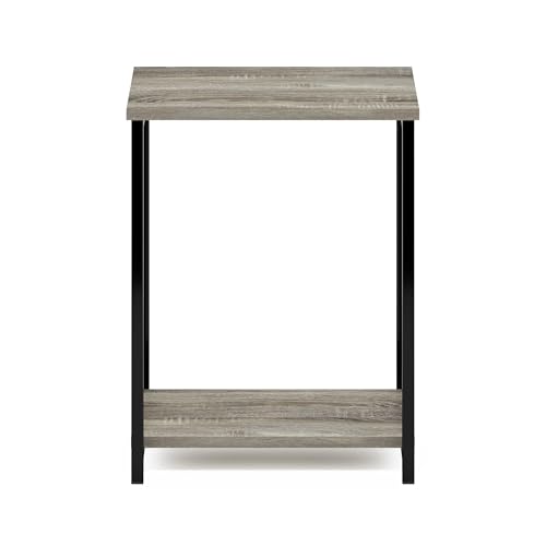 Pemberly Row Industrial End Table, Metal Frame with French Oak Finish, 11.7 x 15.2 x 19.7 in, 2-Tier Shelves, Durable Composite Wood, Rustic Style Living Room Side Table