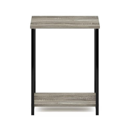 Pemberly Row Industrial End Table, Metal Frame with French Oak Finish, 11.7 x 15.2 x 19.7 in, 2-Tier Shelves, Durable Composite Wood, Rustic Style Living Room Side Table