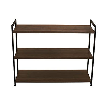 Household Essentials Jamestown Wide 3 Shelf Open Storage Bookshelf Mid Century Walnut Wood Grain and Black Metal - color: Walnut