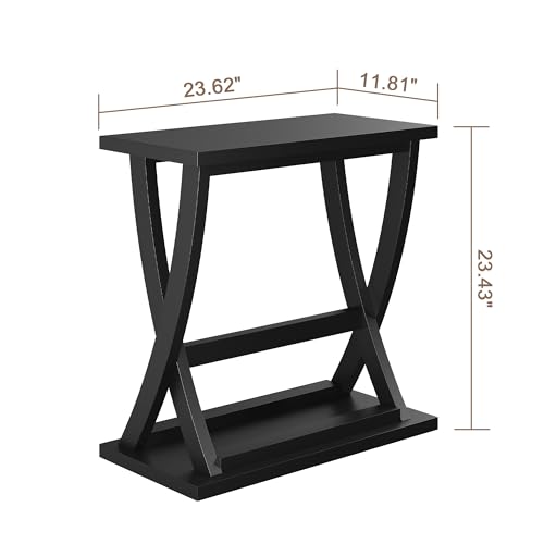 ChooChooEnd Table, Narrow Side Table with Storage Shelf | Simple shape, Living Room, Black - color: Black, size: 11.81"D x 23.62"W x 23.03"H