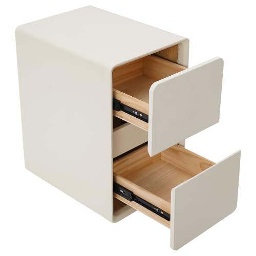 Modern Bedside Table, Minimalist Nightstand Small Narrow Side Table with 2 Drawers for Bedroom Living Room Small Space White