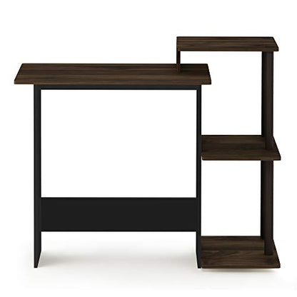 Furinno Efficient 29-Inch Brown Computer Desk, Office Desk with 3 Side Shelves, Rectangular Home Office Desk, Gaming Desk for Home Office, Bedroom, Study Room, Brown Walnut - color: Brown Walnut/Brown, size: 28.6-in with 3 Side Shelves