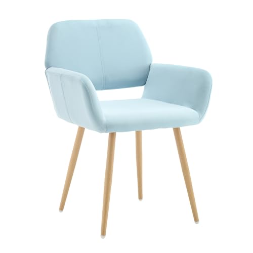 KCC Desk Chair No Wheels Makeup Vanity Chair for Living Room,1PC,Blue | Velvet Modern Dining Room Arm Chairs Mid-Century Accent Upholstered Club Guest Chair with Metal Tube Legs for Kitchen - color: Blue, size: 1 PC