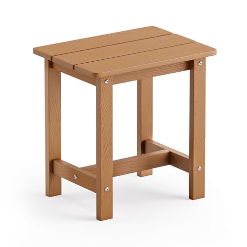 LUE BONA Outdoor Side Table, HDPS Small Outdoor Table, Adirondack Side Table, Outside End Table for Patio, Porch, Deck, Weather Resistant/Easy Maintenance/Indoor or Outside Use, Teak Color - color: Teak Color, size: 16.1 in