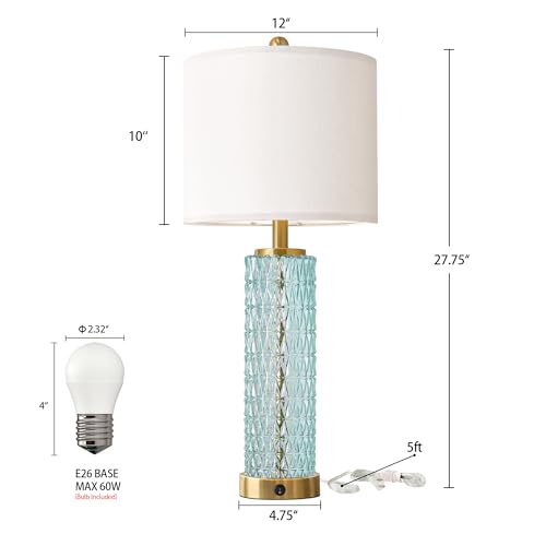 Oneach 27.75" Coastal Table Lamps Set of 2, Clear Blue Bedside Lamp with Glass Nightlight, USB A+C, Unique Desk Lamps for Living Room, Bedroom, Nightstand, End Table (2 Bulbs Included) - color: Clear Blue - White Shade