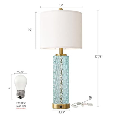 Oneach 27.75" Coastal Table Lamps Set of 2, Clear Blue Bedside Lamp with Glass Nightlight, USB A+C, Unique Desk Lamps for Living Room, Bedroom, Nightstand, End Table (2 Bulbs Included) - color: Clear Blue - White Shade