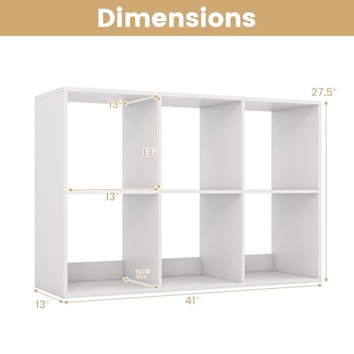 6 Cube Book Shelf, Modern Storage Bookcase with 6 Open Compartments, Open Back and Bottom Back Panels, Heavy Duty Storage Bookshelf for Living Room, Study, Office and Hallway, White