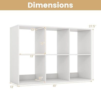 6 Cube Book Shelf, Modern Storage Bookcase with 6 Open Compartments, Open Back and Bottom Back Panels, Heavy Duty Storage Bookshelf for Living Room, Study, Office and Hallway, White