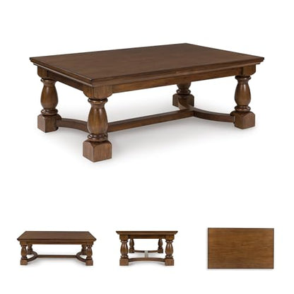 Signature Design by Ashley Sturlayne Transitional Coffee Table with Trestle Base, Dark Brown - color: Brown, style: Coffee Table