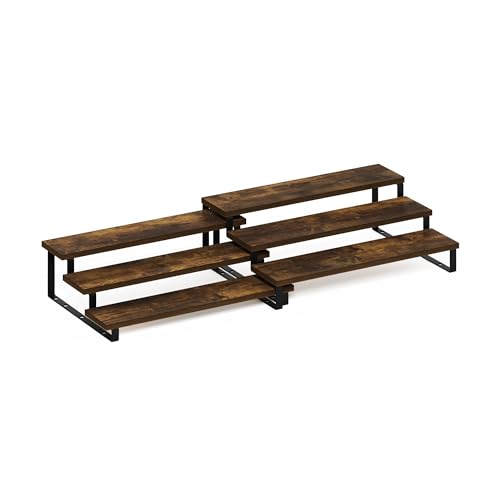 Furinno RAVEL Kitchen Countertop Organizer Set of 2, 3-Tier Counter Shelves, Kitchen Storage, Expandable, Spice Rack, for Pantry, Coffee Bar, Amber Pine - color: Amber Pine/Black, size: 3-Tier, Nestable
