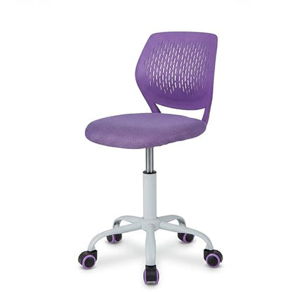 Costzon Kids Desk Chair, Armless Height Adjustable Kids Computer Chair w/Elastic Sponge Filling, Ergonomic Backrest & Stable 5-Point Wheels, Children Rolling Swivel Chair for Studyroom (Purple) - color: Purple