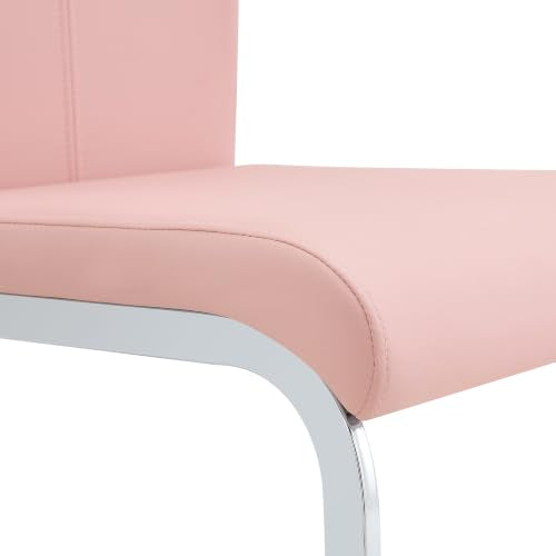 Baysitone Modern Dining Chairs Set of 2, Side Dining Room Chairs, High Back Kitchen Chairs with Faux Leather Padded Seat for Dining Room,Kitchen, Living Room Pink - color: Pink, size: Set of 2