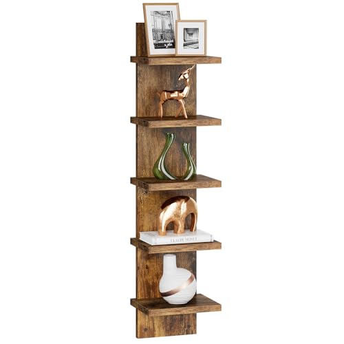 IBUYKE 5 Tier Wall Shelf Unit,Brown Vertical Shelf,Decorative Wall Mount Vertical Shelving for Home, Bedroom,Living Room,Office Decor WBC009H - color: Rustic Brown, size: 5 Tier