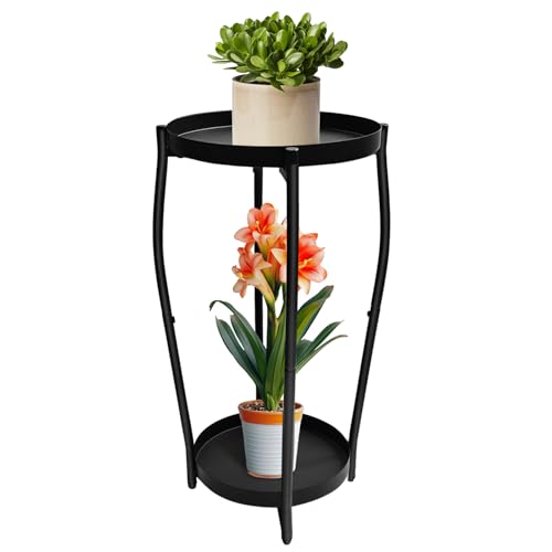 Plant Stand Indoor, 2 Tier Tall Wood Plant Stand, 4-Leg Floor Corner Plant Stands, Heavy Duty Plant Shelf Plant Rack Flower Stands For Home Decor (B - Black) - color: B - Black