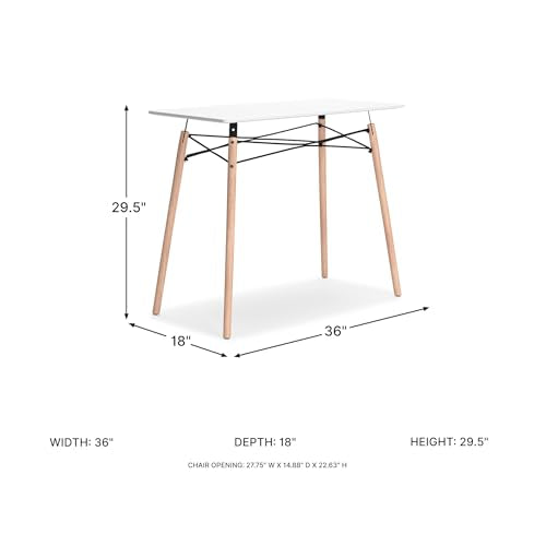 Signature Design by Ashley Jaspeni Industrial Home Office Desk, Painted White Top, Black Metal Framework, Wood, 36" W x 18" D x 29.75" H, White & Light Brown - color: White/Natural