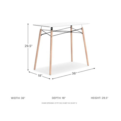 Signature Design by Ashley Jaspeni Industrial Home Office Desk, Painted White Top, Black Metal Framework, Wood, 36" W x 18" D x 29.75" H, White & Light Brown - color: White/Natural