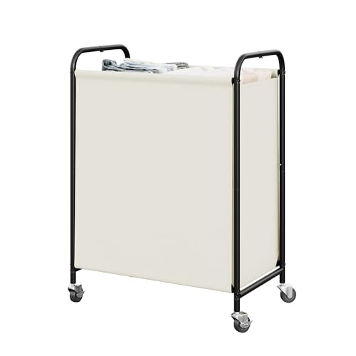 GRANNY SAYS 2 Section 130L Laundry Sorter, Large Laundry Hamper Basket with Wheels and Handles, Durable and Sturdy Rolling Cart for Laundry Room, Hotel, Bedroom, Beige - color: Beige, size: 130L