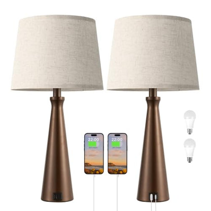 Seealle Modern Table Lamps Set of 2 - Touch Bedside Lamp for Nightstand with Dual USB C+A,3-Way Dimmable Brown Nightstand Lamps for Living Room Bedroom End Table with Beige Shade(Bulb Included) - color: I. Brown-Beige