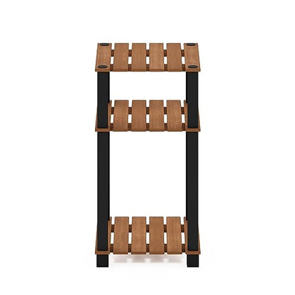 Furinno Pangkor 3-Tier Turn-N-Tube Indoor Outdoor Plant Shelf Wood Side Table with Square Poles, Natural/Black - style: 3 Tier Square Poles