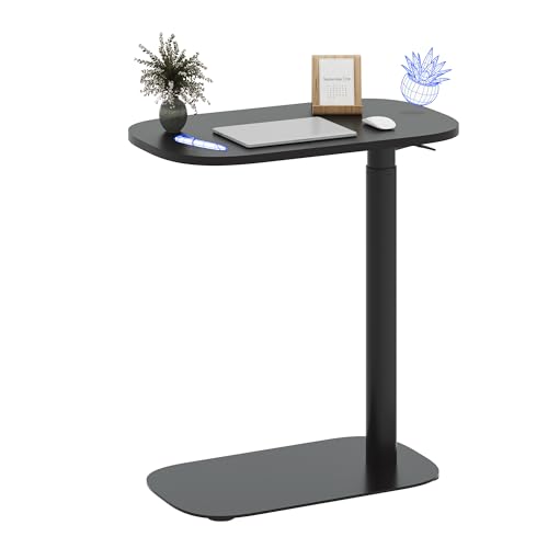FLEXISPOT Adjustable C Table, Mobile Snack Side End Table Sofa Couch Bedside Table Laptop Cart TV Tray Night Stand Small Space Side Table(23.6" W x 13.8" D,Black) - color: Black, size: Small