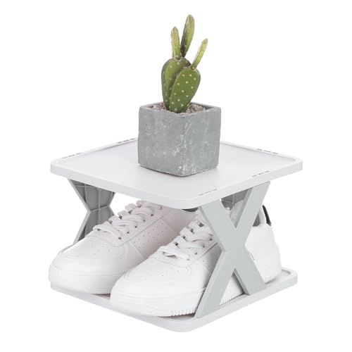 uxcell 2-Tier Plastic Shoe Rack, Vertical Shoe Rack Stackable Storage Organizer Folding Space-Saving Narrow Slot Shelf for Closet Livingroom Entryway Garage, Gray/White - color: Gray/White, size: 10.2x9.4x6.7 Inch