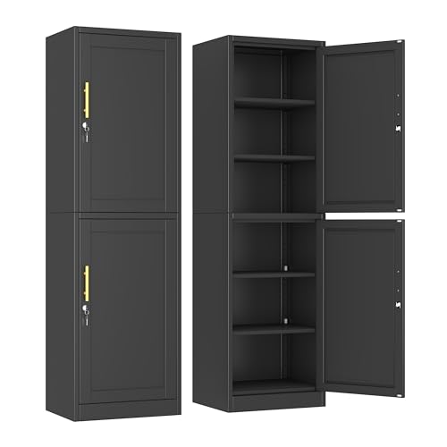 Ckzbx Metal Locker Tall Narrow Storage Cabinet, 67" H Locking Tool File Cabinets Snack Locker Organizer for School Classroom,Bedroom,Gym Home Office,Entryway and Hallway (20" W 2Door Black) - color: Black, size: 2Door-20"W-Lock