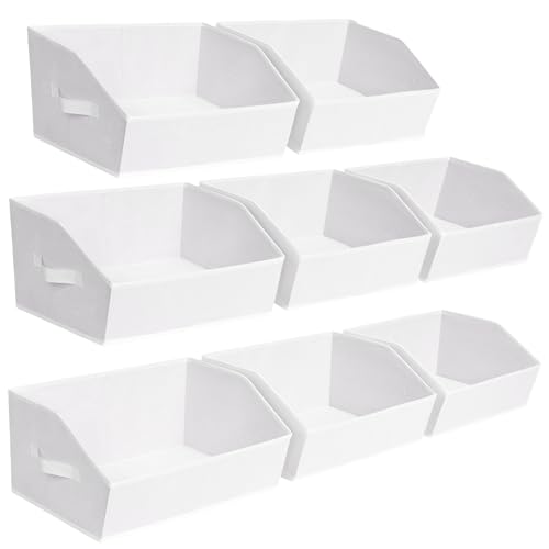 Closet Baskets for Shelves - Decorative Storage Baskets with Handle, Trapezoid Closet Bins for Organization, Shelf Storage Bins for Clothes, Books, Home, Office, 8 Pack, White - color: White, size: Large -8 Pack