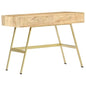 39.4" Industrial Solid Mango Wood Writing Desk with 2 Drawers, Computer Desk for Home Office Small Spaces, Rustic Study Table Natural Brass Steel Frame - color: Solid Mango Wood