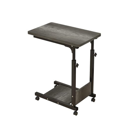 TigerDad Adjustable Height C Table Sofa Side Bedside Table with Wheels, Hospital Bed Table Rolling Tray with Storage, Mobile Computer Desk Laptop Table for Home Use,Gray - color: Grey
