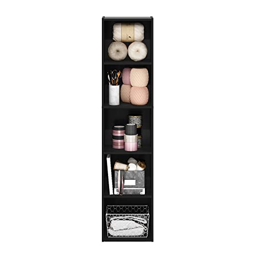 Furinno PASIR Book Shelf, 5-Tier Modern Bookshelf, Open Shelves Bookcase, 9 x 12 x 52, for Living Room, Bedroom, Home Office, Darkwood - color: Darkwood, size: 5-Tier, 9 x 12 x 52