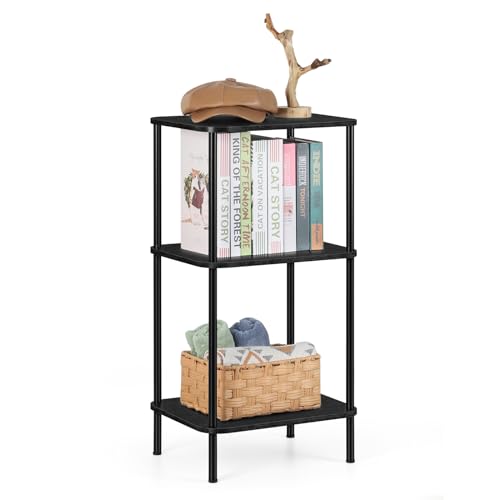 smusei 3 Tier Small End Table Tall Telephone Table with Storage Shelves Black Sidetable for Small Spaces Tall Night Stand Table for Bedroom, Living Room, Office, Sofa Couch - color: Black
