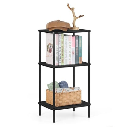 smusei 3 Tier Small End Table Tall Telephone Table with Storage Shelves Black Sidetable for Small Spaces Tall Night Stand Table for Bedroom, Living Room, Office, Sofa Couch - color: Black