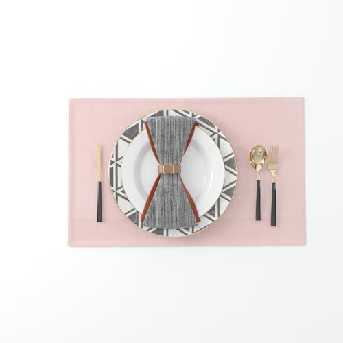 Set of 4 Soft Linen Handmade Placemats Heat Resistant Dining Table Place Mats Kitchen Table Mats 12 x 18 Baby Pink - color: Baby Pink, size: Rectangular Placemats 12" x 18"