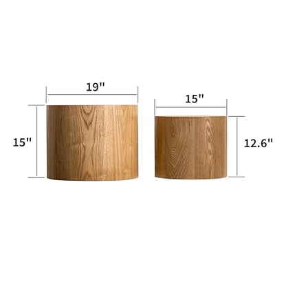 Nesting Coffee Table Set of 2, Modern Round Coffee Table, Wooden Circle Accent Tables for Small Spaces Living Room Bedroom Balcony Office Drum Side Table, Natural Wood - color: Natural Wood