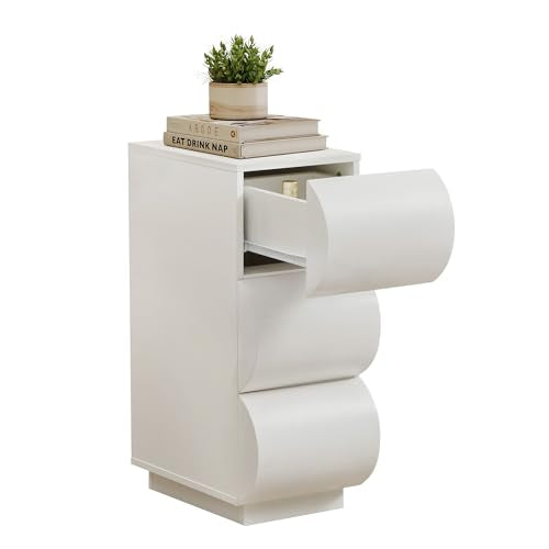 7.9" Narrow Side Table with Storage,Slim End Table for Small Space | White Nightstand with 3 Drawers, Modern Curved Design Bedside Table for Bedroom/Living Room, Easy Assembly - color: White, size: 1