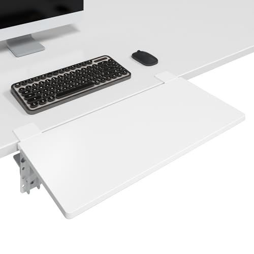 BONTEC Small Ergonomics Desk Extender Tray, 20x9.5 Inch Table Mount Arm Rest Shelf, 90° Foldable Keyboard Tray Platform, Clamp on Computer Arm Rest for Desk, Suitable for Office Desks, White - color: White, size: 20"*9.5"(51cm*24cm)