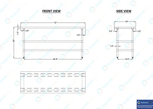 Stainless Steel Work Table with 2 Shelves | Metal Utility Table | Commercial & Residential NSF Utility (Stainless Steel Table with 2 Shelves, 72" Long x 24" Deep) - size: 72" Long x 24" Deep