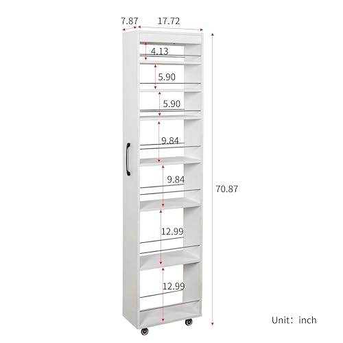 Slim Storage Cart,Rolling Spice Rack Next to Fridge,Narrow Storage Cabinet with Open Self, Wood Unit Storage Rack with Handle Wheels for Narrow Spaces,7 Tier - size: 3