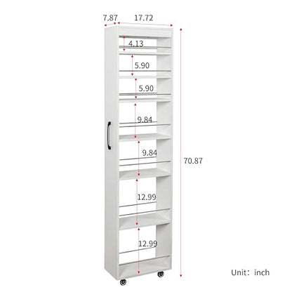 Slim Storage Cart,Rolling Spice Rack Next to Fridge,Narrow Storage Cabinet with Open Self, Wood Unit Storage Rack with Handle Wheels for Narrow Spaces,7 Tier - size: 3