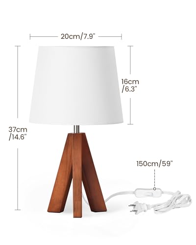 Small Tripod Table Lamps Set of 2, Modern Nightstand Lamp with Fabric Shade, Boho Bedside Wood Desk Light for Bedroom, Kids Room, Living Room, Office, Study, Dark Wood and White, LW51TLP205 - color: 2Pack White+Pearwood