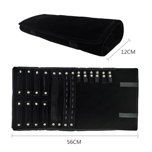 Velvet Travel Jewelry Case Roll Bag Organizer for Necklace Bracelet Earrings Ring (Black) (Black(4+2+2+6)) - color: Black (4+2+2+6)