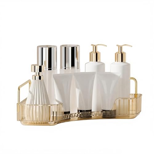 YCIA&DONE Corner Bathroom Counter Organizer, Makeup Organizer for Vanity, Skincare Cosmetic Perfume Tray, Corner Countertop Shelf Rack Storage for Bathroom Kitchen 1 Tier (Amber Gold) - color: Yellow, size: 1-Tier