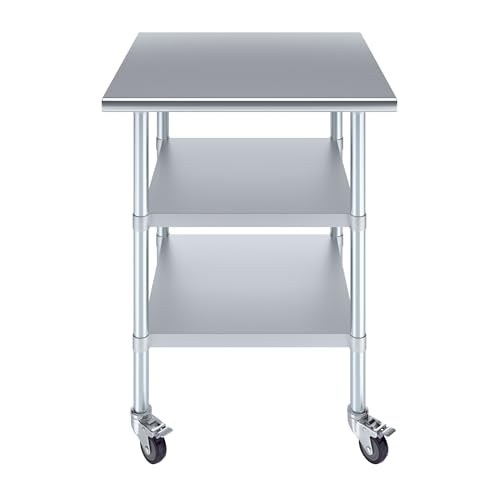 AmGood Stainless Steel Work Table with 2 Shelves and Casters | Metal Utility Table On Wheels (Stainless Steel Work Table with 2 Shelves + Casters, 30" Long x 30" Deep) - size: 30" Long x 30" Deep
